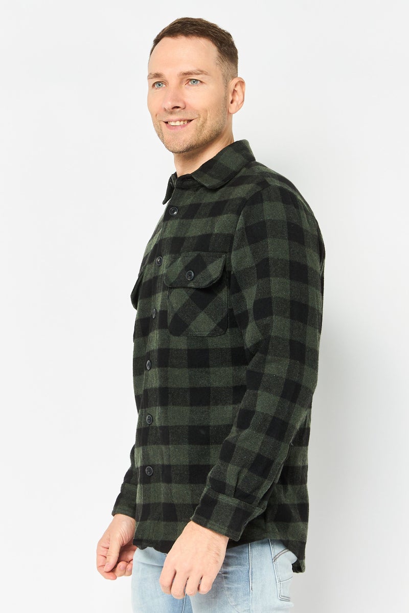 Jachs New York Men Plaid Shirt Jackets, Olive/Black - Image 3