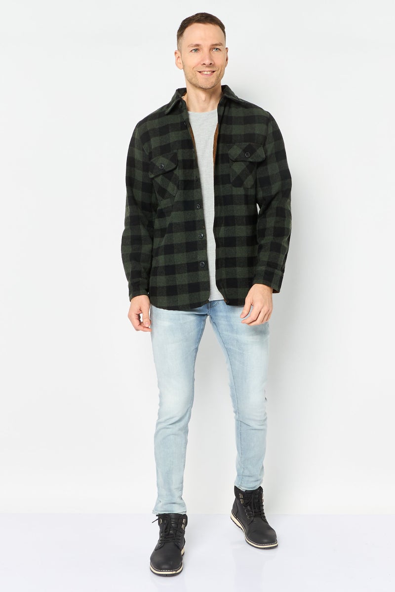 Jachs New York Men Plaid Shirt Jackets, Olive/Black - Image 4