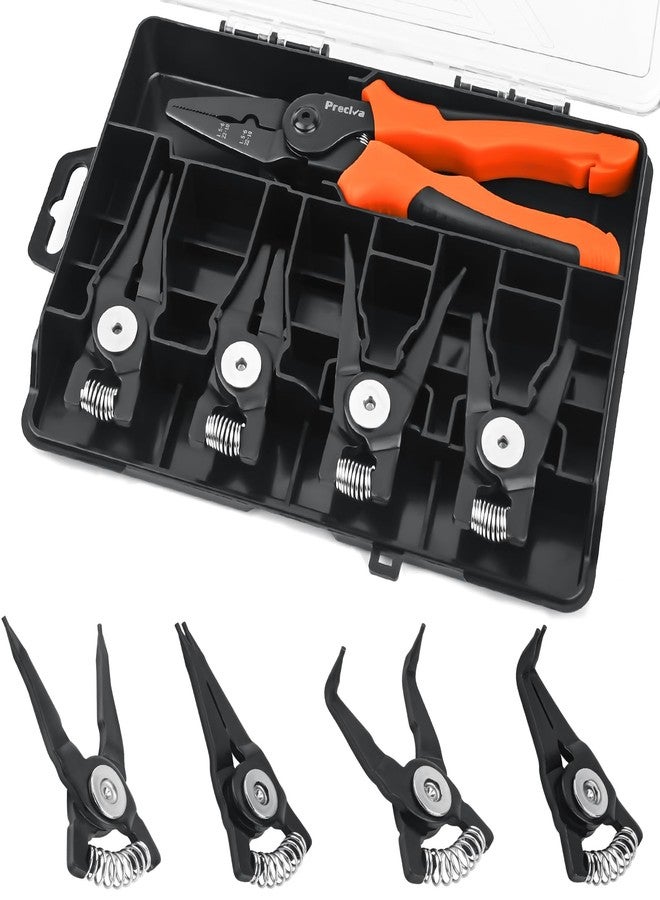 Preciva Snap Ring Pliers Set - Internal/External Circlip Pliers with 4 Pcs Straight/Bent Jaws, Heavy Duty Retaining Ring Pliers for Bearing Installation and Removal - Image 1