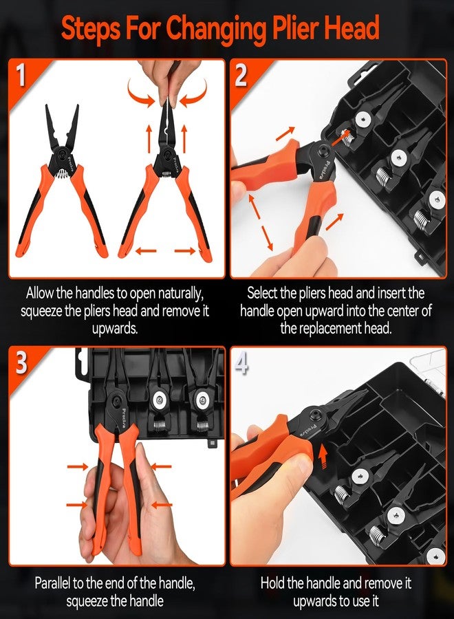 Preciva Snap Ring Pliers Set - Internal/External Circlip Pliers with 4 Pcs Straight/Bent Jaws, Heavy Duty Retaining Ring Pliers for Bearing Installation and Removal - Image 3