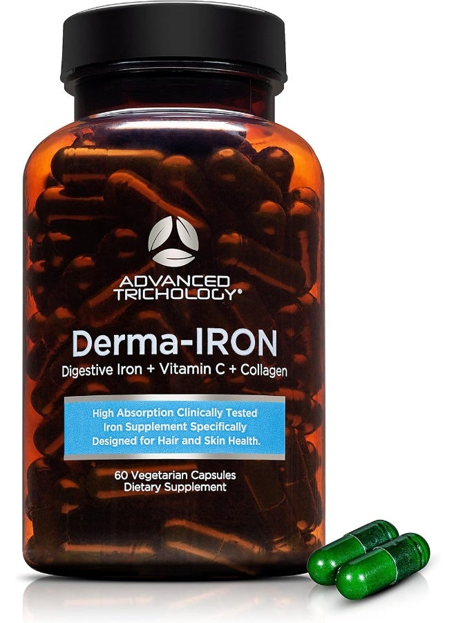 Advanced Trichology Derma-Iron Supplement for Women and Men - Iron blood builder pills for hair and skin with Collagen and natural Vitamin C, low iron and ferritin, thinning hair, hair loss support - Image 1