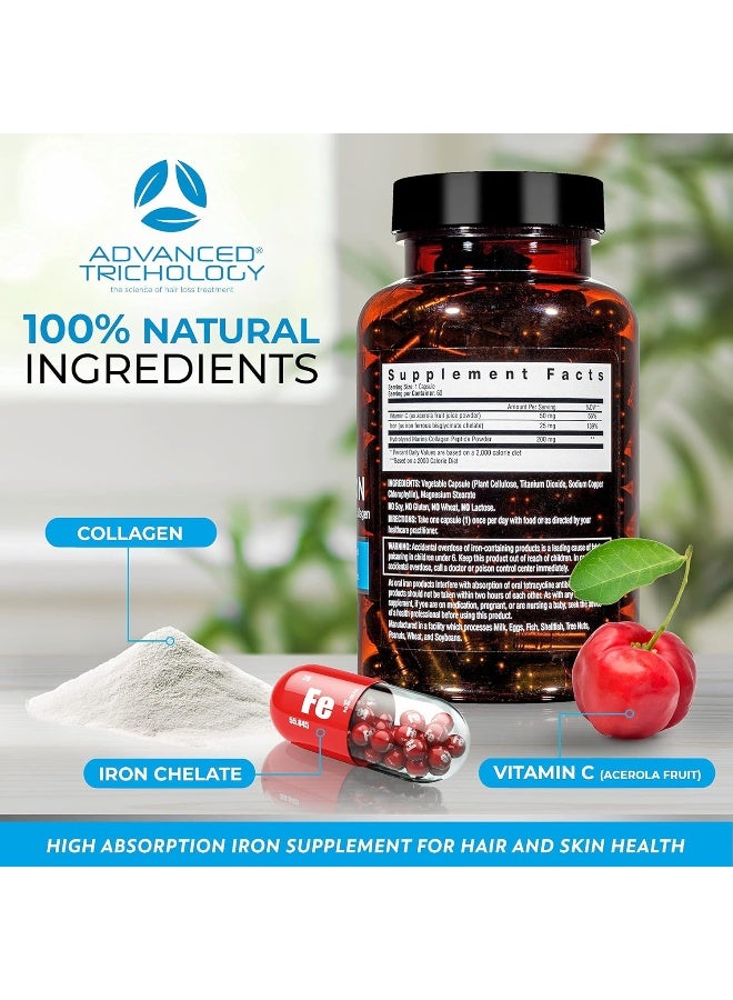 Advanced Trichology Derma-Iron Supplement for Women and Men - Iron blood builder pills for hair and skin with Collagen and natural Vitamin C, low iron and ferritin, thinning hair, hair loss support - Image 5