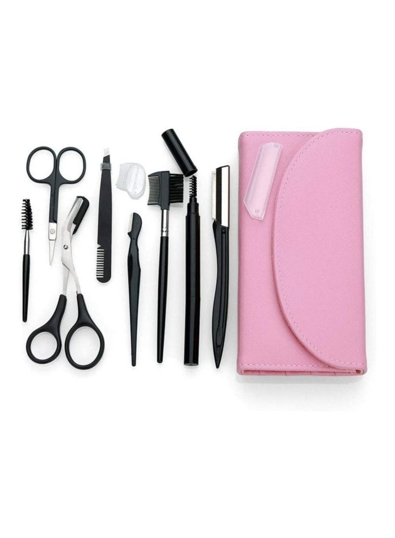 Y&D 8PCS/SET Eyebrow Shaping Grooming Kit, Scissors, Pencil, Brush Trimmer, Brush, Beauty Tools Set with Leather Bag (pink)  - Image 4