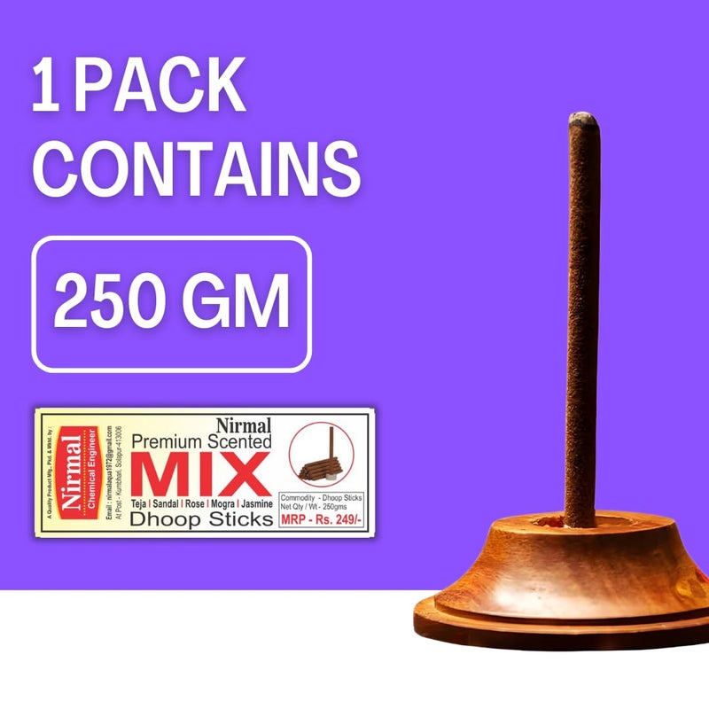 Nirmal Premium Scented Mix Dhoop Sticks for Pooja/Home/Office | 250 gm | Fragrance- Rose,Mogra,Jasmine,Sandal,Teja | Dhoop Sticks | Incense Sticks for Pooja |Charcoal Free Dhoop Sticks (Mix)  - Image 4