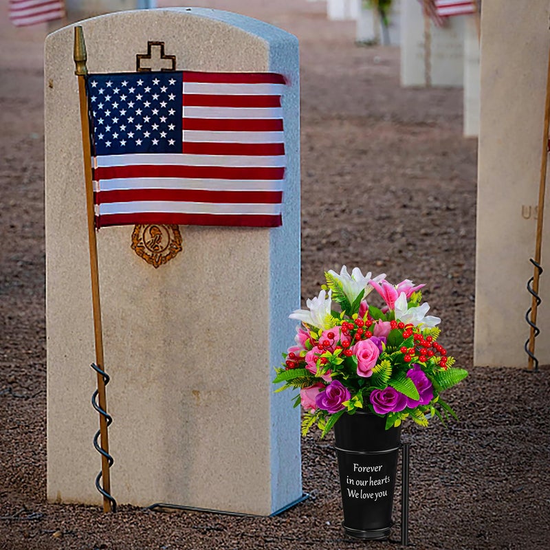 XONOR Metal Cemetery Vase Flower Holder with Spikes in Ground Grave Vases for Gravesite Gravestone Memorial Grave Markers Cemetery Decorations (2Pcs, Black) - Image 4