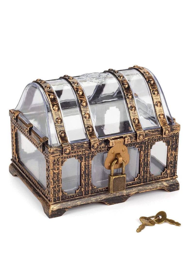 Generic - Transparent Antique Treasure Chest for Kids Plastic Pirate Storage and Decorative Box with Lock - Image 1