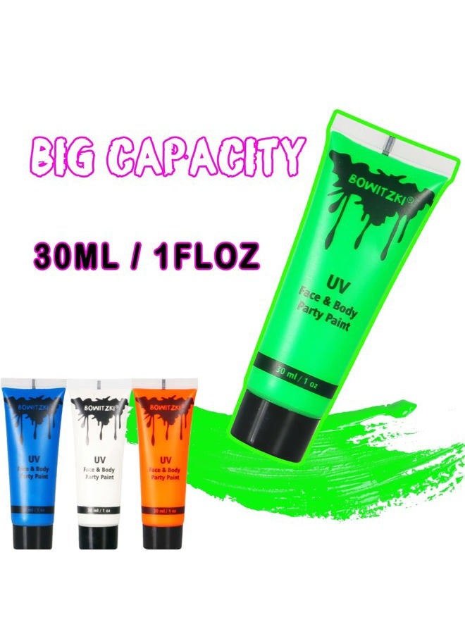 Bowitzki UV Neon Face and Body Paint 8 x 30ml /1 oz Liquid Large Kit Black Light Glow in the Dark Makeup Set Fluorescent Painting for Adults Music Festivals Party Halloween Christmas - Image 5