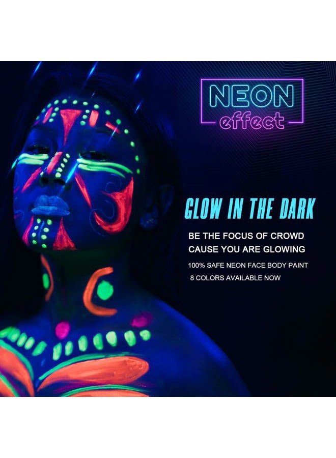 Bowitzki UV Neon Face and Body Paint 8 x 30ml /1 oz Liquid Large Kit Black Light Glow in the Dark Makeup Set Fluorescent Painting for Adults Music Festivals Party Halloween Christmas - Image 3