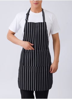 HOOPZOZA Striped Design Kitchen Apron 1 PCS Chef Coffee Bib Apron with 2 Pocket Adjustable Neck Strap Waterproof Chef Apron Black/White  - Image 1