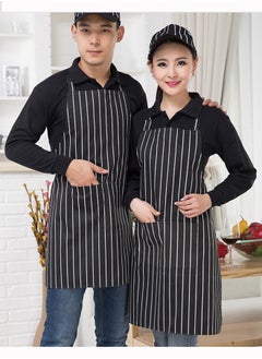 HOOPZOZA Striped Design Kitchen Apron 1 PCS Chef Coffee Bib Apron with 2 Pocket Adjustable Neck Strap Waterproof Chef Apron Black/White  - Image 2