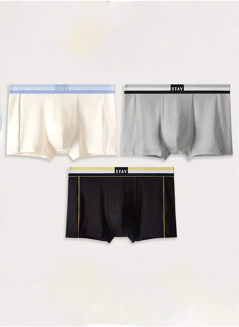 NIBEMINENT - Set of 3 Men's Cotton Modal Boxer Shorts Breathable Soft Medium Waist Teenager Underwear Summer High Stretch Seamless Briefs Multicolour - Image 1