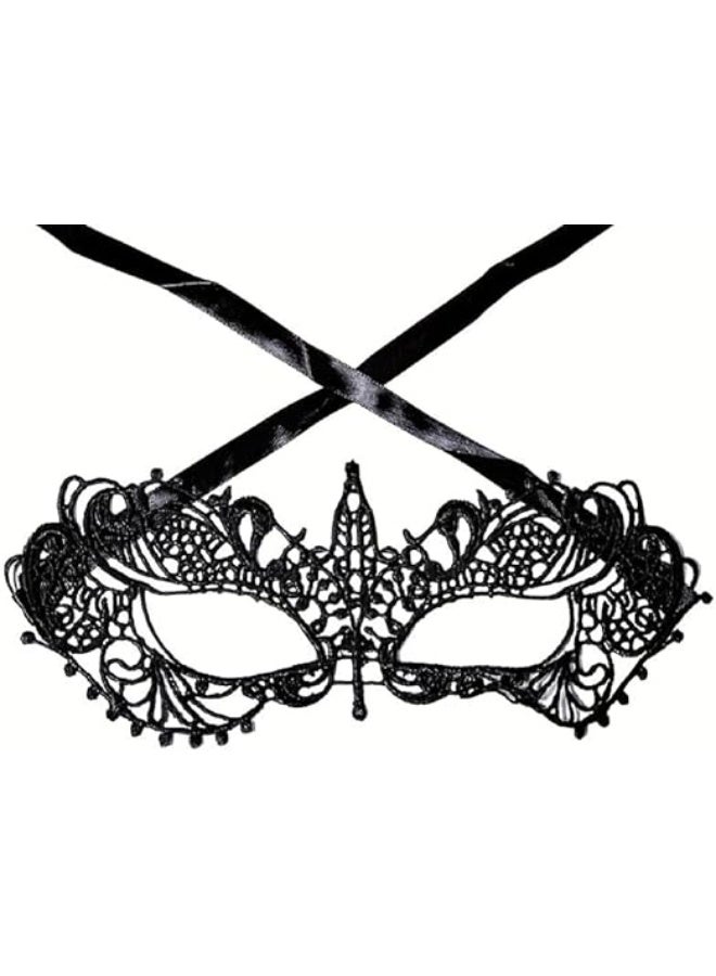 ماى سوق قناع وجه دانتيل عصري (Fashion Facemask) بتصميم فينيسي للحفلات - أسود - Image 1