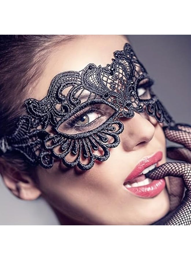 ماى سوق قناع وجه دانتيل عصري (Fashion Facemask) بتصميم فينيسي للحفلات - أسود - Image 5