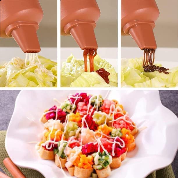 CYOFQD Porous Squeeze Bottle Condiment Bottles Hot Sauce Dispenser Refillable Five Hole Container with Lid Squirt Bottle Sauce Dispenser Ketchup Bottle Multipurpose Kitchen Tools Set of 3 - Image 2