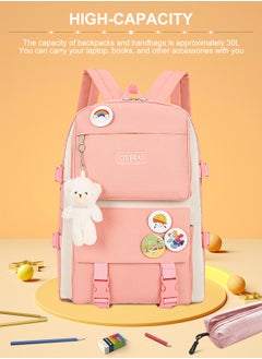 URbazaar Kawaii Backpack with Kawaii Pendants and Pins Accessories 4Pcs Set Cute Kawaii Rucksack for Teen Girls School Bag, Pink, 16.7x12.2x4.7in, Rucksack Backpacks  - Image 3