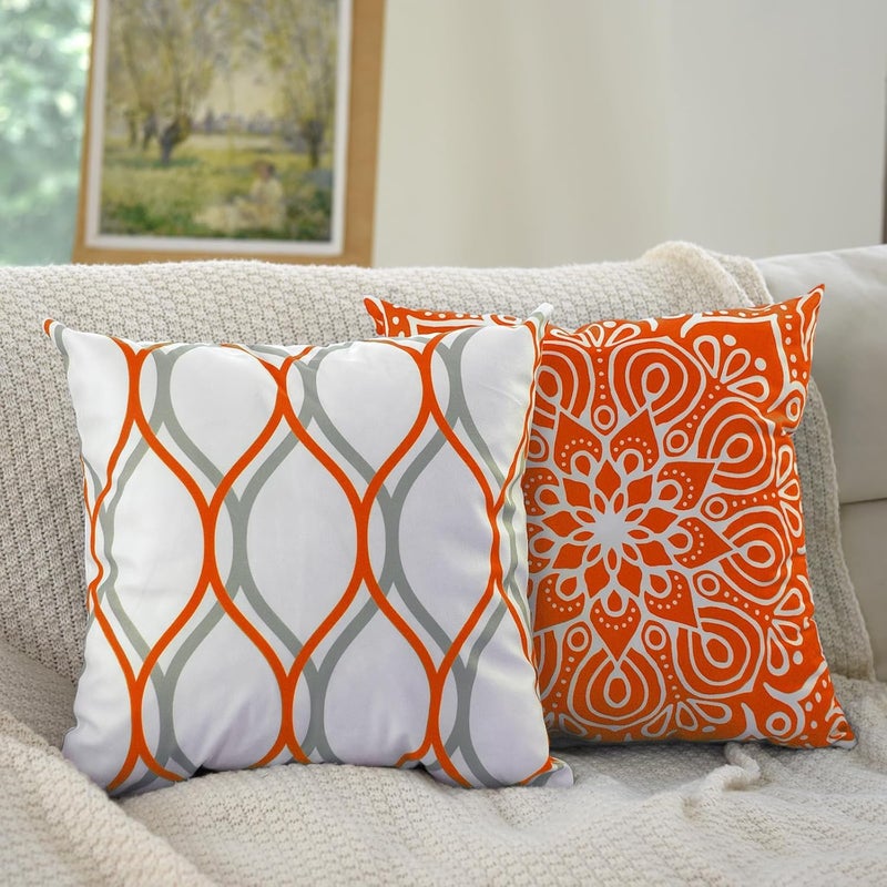 Coliuso Decorative Throw Pillow Covers 20x20 inch Set of 4,Orange and White Modern Simple Square Pillow Case Cushion Cover for Sofa Couch Farmhouse Outdoor Living Room - Image 3