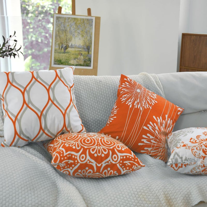 Coliuso Decorative Throw Pillow Covers 20x20 inch Set of 4,Orange and White Modern Simple Square Pillow Case Cushion Cover for Sofa Couch Farmhouse Outdoor Living Room - Image 4