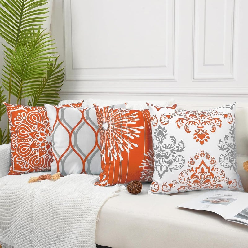 Coliuso Decorative Throw Pillow Covers 20x20 inch Set of 4,Orange and White Modern Simple Square Pillow Case Cushion Cover for Sofa Couch Farmhouse Outdoor Living Room - Image 2