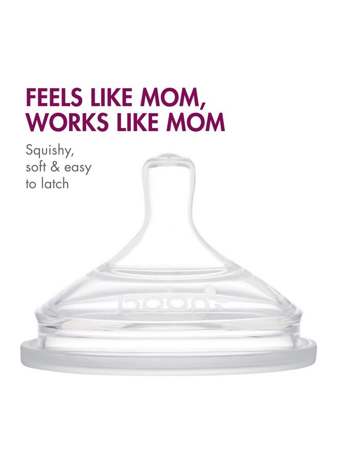 بون زجاجات الرضاعة القابلة لإعادة الاستخدام من Boon Nursh المصنوعة من السيليكون - حلمة متوسطة التدفق - جراب وحلمة من السيليكون لزجاجات الرضاعة - أساسيات تغذية الطفل - وردي - من 3 إلى 6 أشهر - 3 قطع - 8 أونصة - Image 4