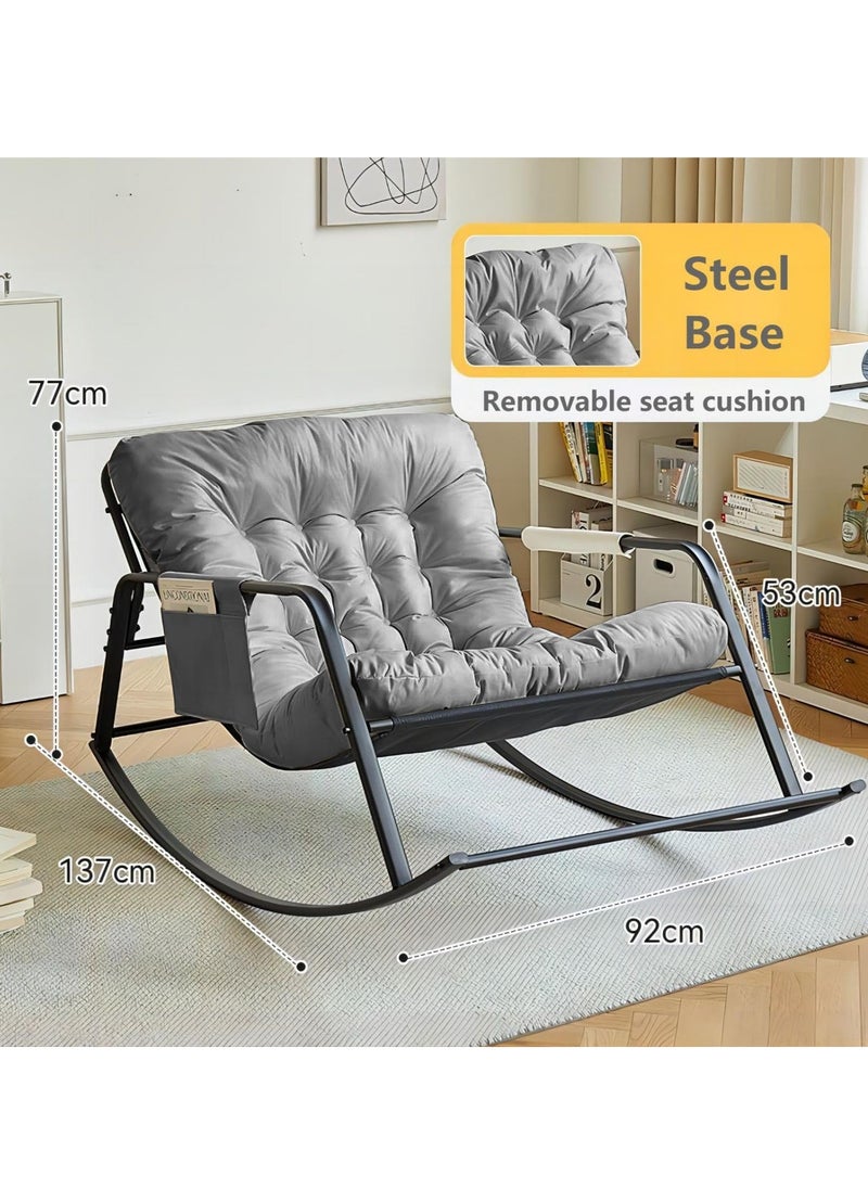 Cool Baby COOLBABY Oversized Rocking Chair Casual Side Armchair Comfortable Lunch Break Chair Thick Technical Cloth Cushion Steel Legs Suitable for Living Room Bedroom and Balcony  - Image 2