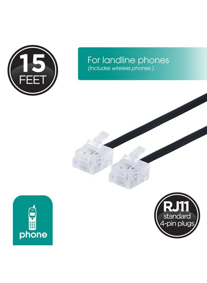 Power Gear Telephone Line Cord, 15 Feet, Phone Cord, Modular Jack Ends, Works for Phone, Modem or Fax Machine, for Use in Home or Office, Black, 76579 - Image 2