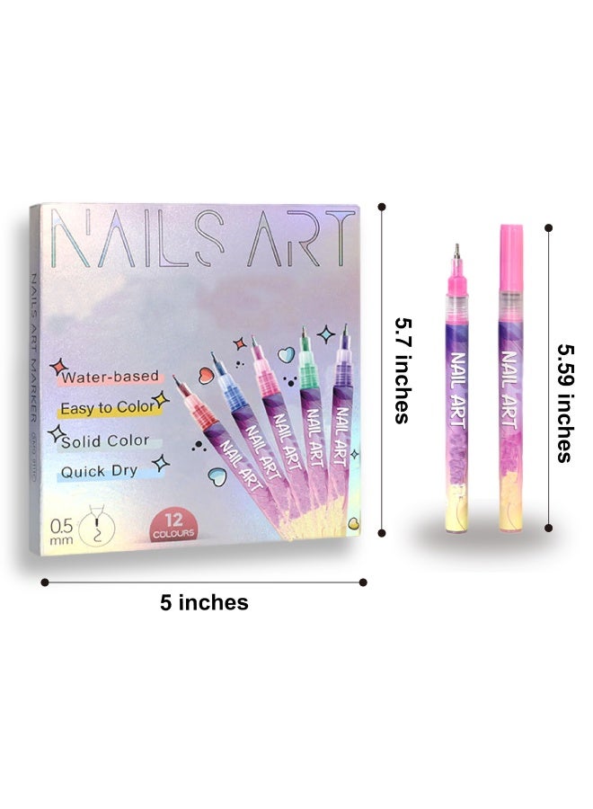 Mordely 12 Colours Nail Art Markers, Water-Based Fine Tip Nail Pens, 0.5 mm Quick Dry Nail Design Pens for DIY Manicure, Nail Drawing, French Lines, Nail Painting and Salon Home Use - Image 3