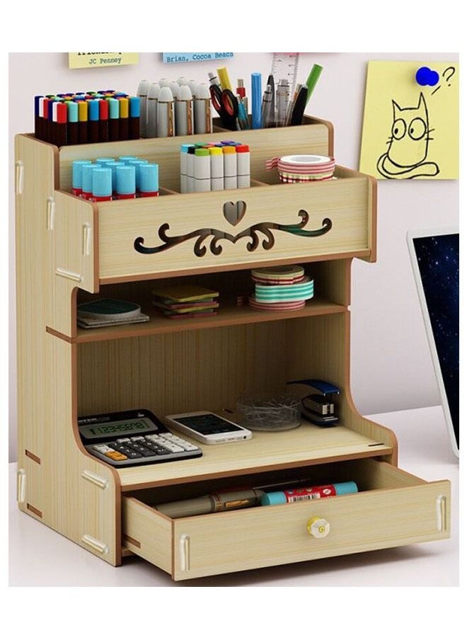 ZCM-HAPPY Wooden Pen Holder Storage Box Brown  - Image 1