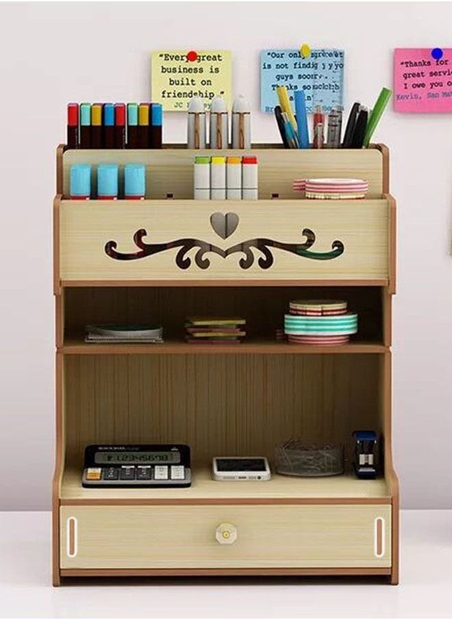 ZCM-HAPPY Wooden Pen Holder Storage Box Brown  - Image 2