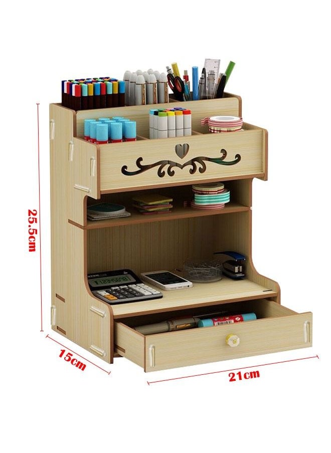 ZCM-HAPPY Wooden Pen Holder Storage Box Brown  - Image 3