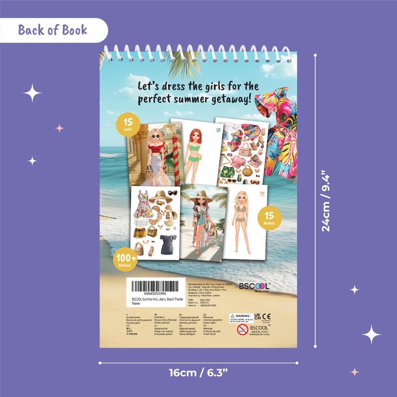 BSCOOL Sticker Dress Up Summer Holiday Theme - Sticker Activity Book for Kids. Learn Girls Fashion Design with Stickers and Guides for Kids 5 and Up. Dress Up Games - Image 2