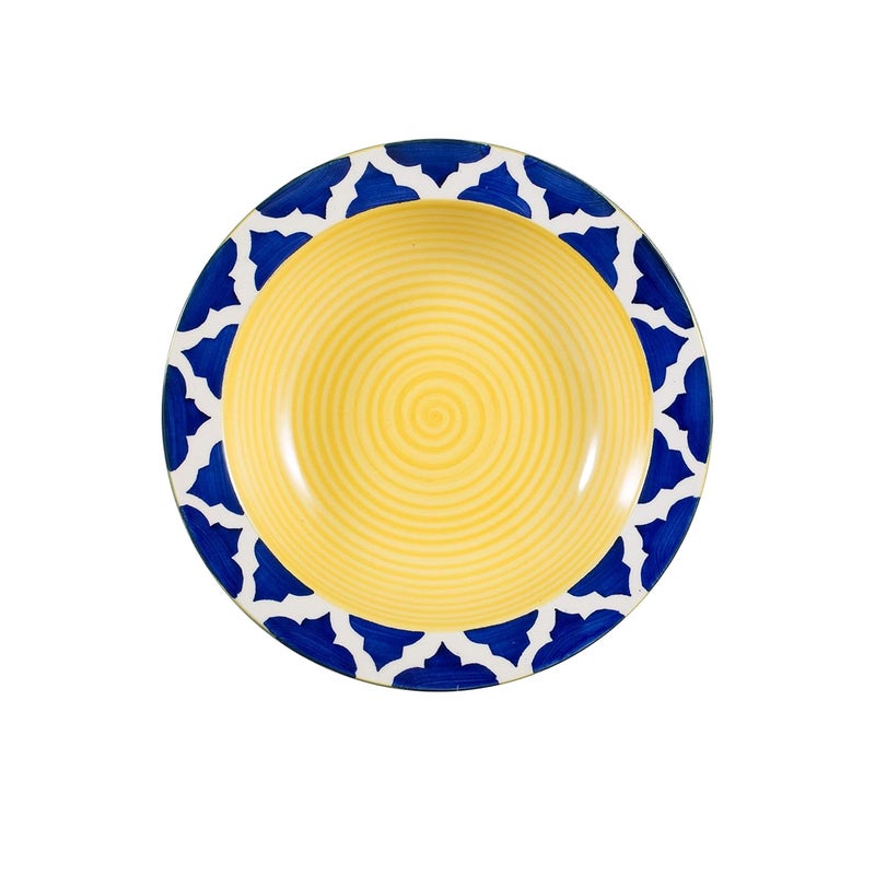 Caffeine Caffeine Ceramic Handmade Stoneware Yellow & Umrao Print Soup Plates/Pasta Plate/Maggi Plate/Macaroni Plate 9 inch (Set of 6 Dishwasher & Microwave Safe) - Image 3