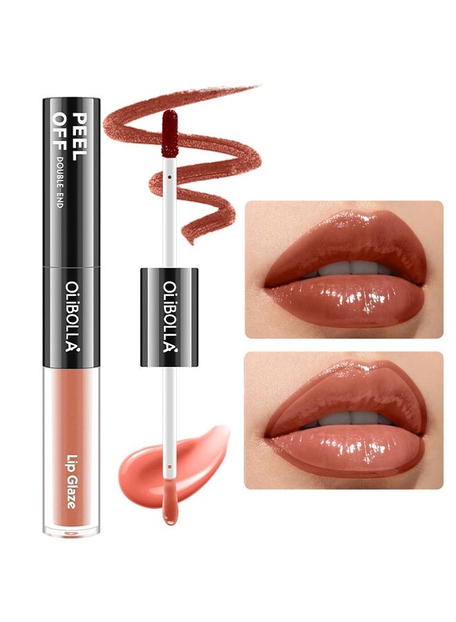 OLIBOLLA Double-End Peel Off Lip Liner Lip Glaze, 2-In-1 Lip Liner Stain & Lip Gloss, Long Lasting Dual-Ended Peel Off Lip Stain and Lip Gloss, Waterproof, Smudge Proof, Easy To Use, Natural & Shine Finish 02# - Image 1