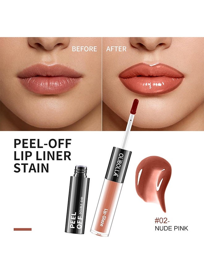 OLIBOLLA Double-End Peel Off Lip Liner Lip Glaze, 2-In-1 Lip Liner Stain & Lip Gloss, Long Lasting Dual-Ended Peel Off Lip Stain and Lip Gloss, Waterproof, Smudge Proof, Easy To Use, Natural & Shine Finish 02# - Image 2