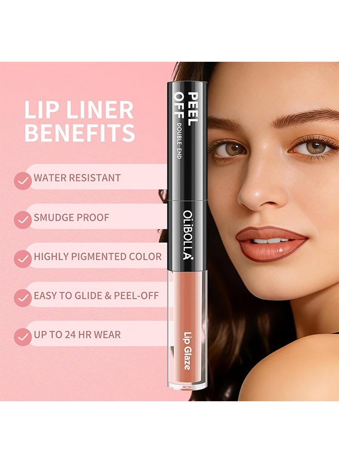 OLIBOLLA Double-End Peel Off Lip Liner Lip Glaze, 2-In-1 Lip Liner Stain & Lip Gloss, Long Lasting Dual-Ended Peel Off Lip Stain and Lip Gloss, Waterproof, Smudge Proof, Easy To Use, Natural & Shine Finish 02# - Image 5