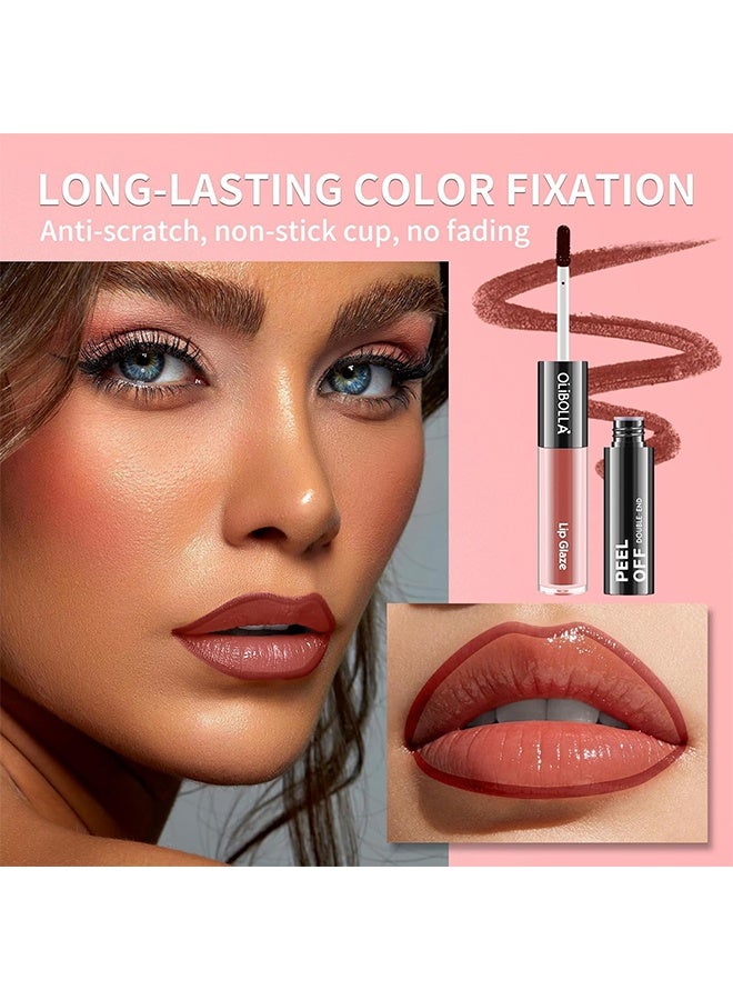 OLIBOLLA Double-End Peel Off Lip Liner Lip Glaze, 2-In-1 Lip Liner Stain & Lip Gloss, Long Lasting Dual-Ended Peel Off Lip Stain and Lip Gloss, Waterproof, Smudge Proof, Easy To Use, Natural & Shine Finish 02# - Image 3