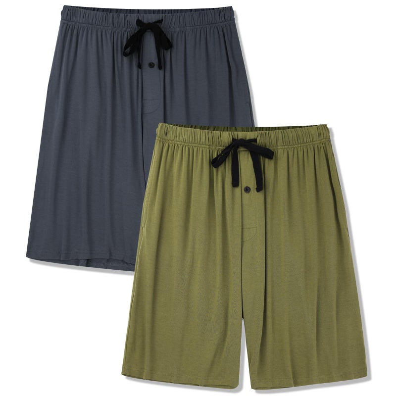 BAMBOO COOL Men's Pajama bottoms Lounge Sleep Shorts Soft Comfortable Breathable Pajamas Shorts with Pockets 2 Pack, Large - Image 1