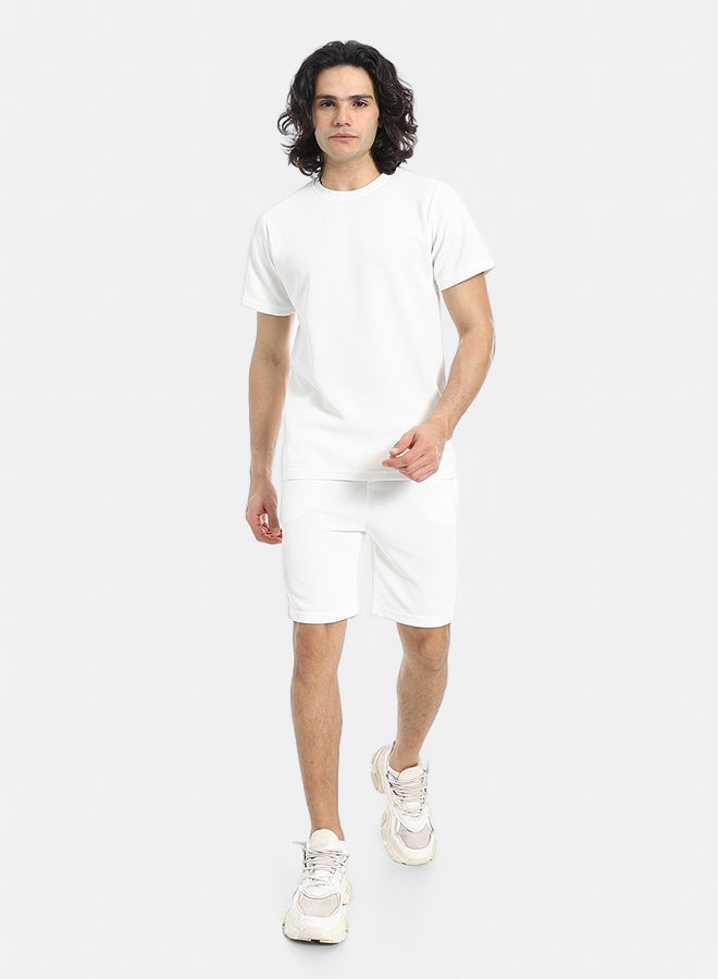 Red Circle Pique Pattern Slip On T Shirt And Shorts Set - Image 1