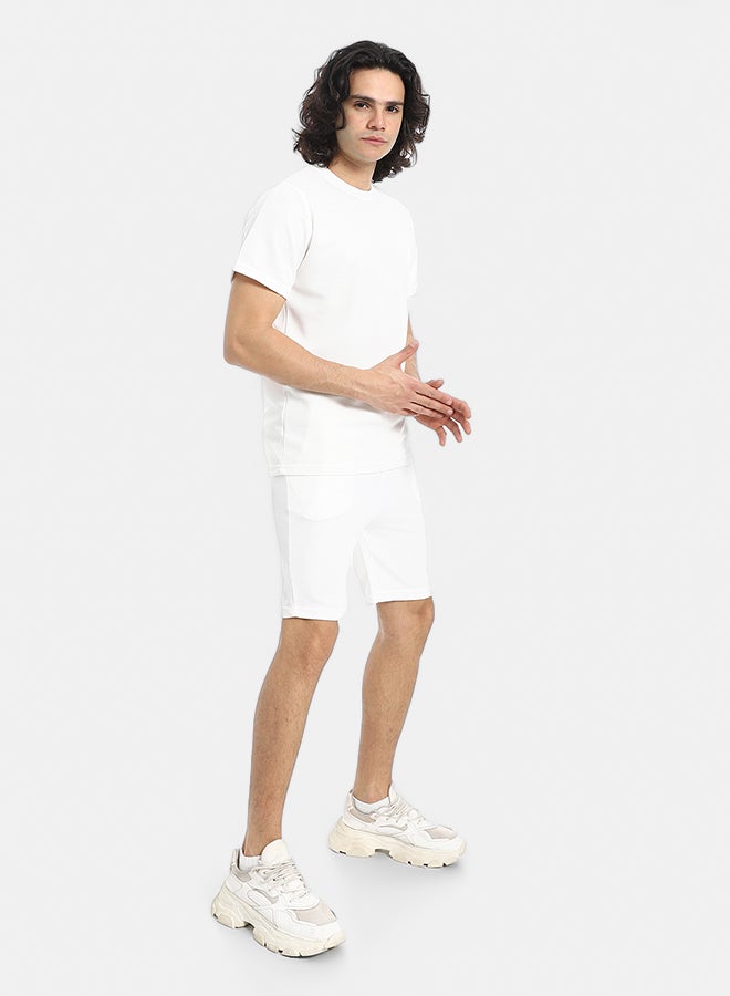 Red Circle Pique Pattern Slip On T Shirt And Shorts Set - Image 2