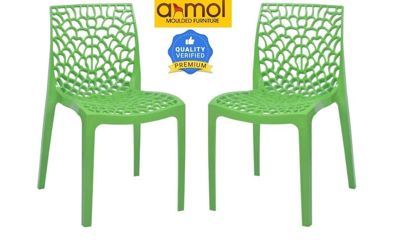 ANMOL Web Dream PGreen Luxury Plastic Arm Chair for Home Office Living RoomMatte Finish Plastic Outdoor ChairPatio Chairs for Balcony Suitable for Indoor Outdoor PGreen Set of 2 Chair - Image 3