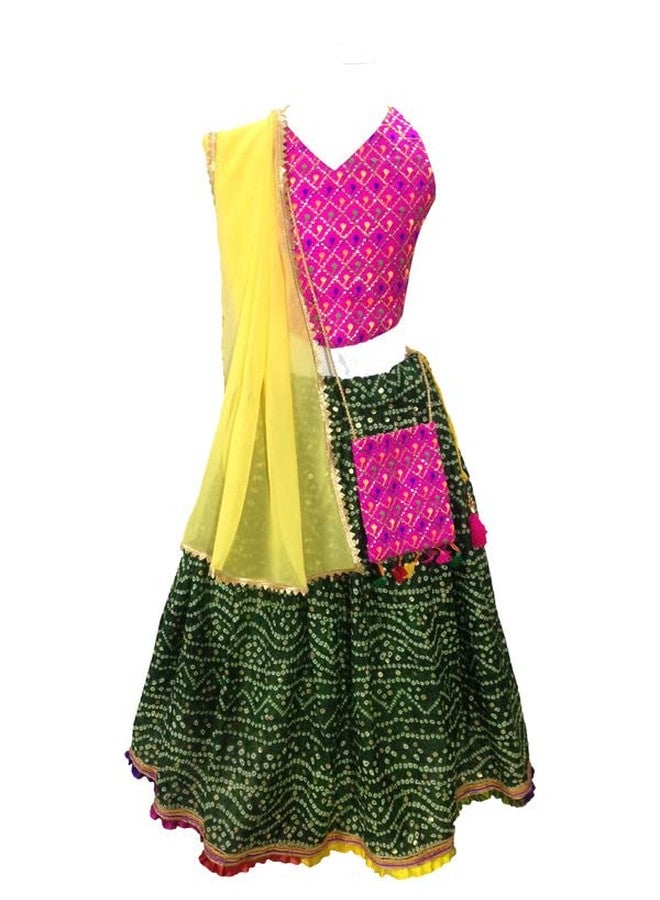 Aglare embroidered cotton ethnic Lehenga choli,Lehenga choli for girls.STITCHED comfortable,wd purse Green 13-14 Years - Image 1
