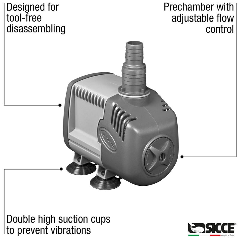 SICCE Syncra Silent 1.0 Multifunction 251 GPH Submersible Water Pump | Italian Made 16W Ultra Quiet Durable Aquarium Fish Tank, Fountain, Pond, Hydroponics, Terrarium Black | Freshwater & Saltwater - Image 5