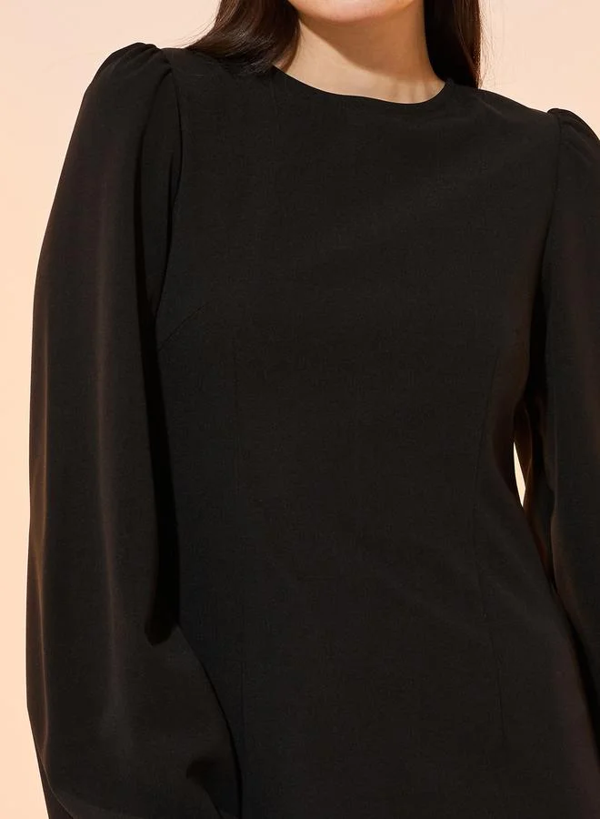 Take Two Solid Round Neck A-Line Midi Dress