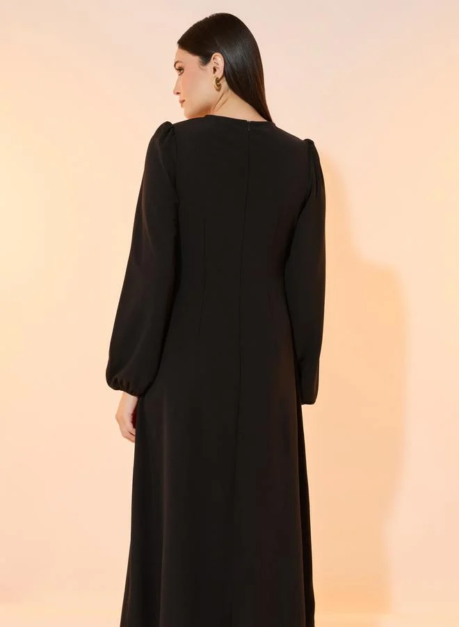 Take Two Solid Round Neck A-Line Midi Dress
