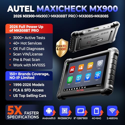 Autel MaxiCheck MX900 Scanner: 2026 Bidirectional Scan Tool Same as MaxiCom MK900BT MK900, CANFD& DoIP, 3K+ Active Tests 40+ Services Up of MX808S MK808S MK808BT, 8in All-System Diagnose, FCA 11OS - Image 2
