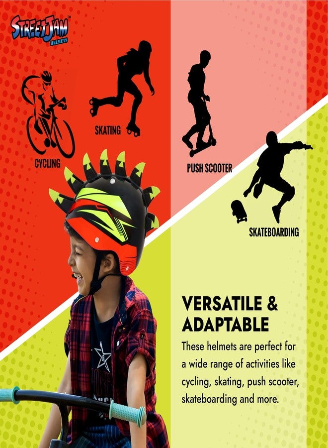 STREETJAM Kids Cycle Helmet, Finhawk Open Face Sports Helmet, Hard PP Outer Shell, EPS Inner Comfort Linner case, Adjustable Strap & Dial, Multi air Vents, Unisex Helmet (8-13 Years, Black(Green, Red) - Image 5