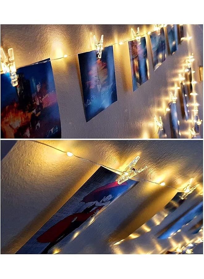 erorex 10M 100 Led 8 Modes Battery And Usb Operated Photo Clip Fairy String Light For Hanging Pictures Cards Memos And Artwork With 50 Clips Warm White - Image 4