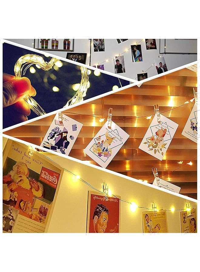 erorex 10M 100 Led 8 Modes Battery And Usb Operated Photo Clip Fairy String Light For Hanging Pictures Cards Memos And Artwork With 50 Clips Warm White - Image 3