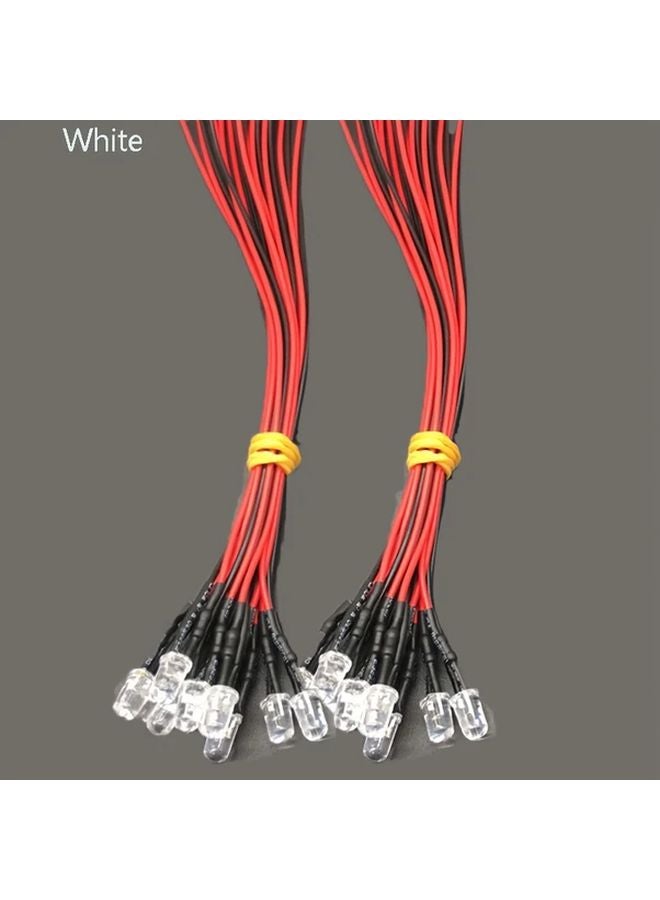 20 حزمة من مصابيح LED البيضاء 3 مم 5 مم 5 فولت 12 فولت تيار مستمر 90 لومن سطوع عالي زاوية الشعاع 45 درجة - Image 1