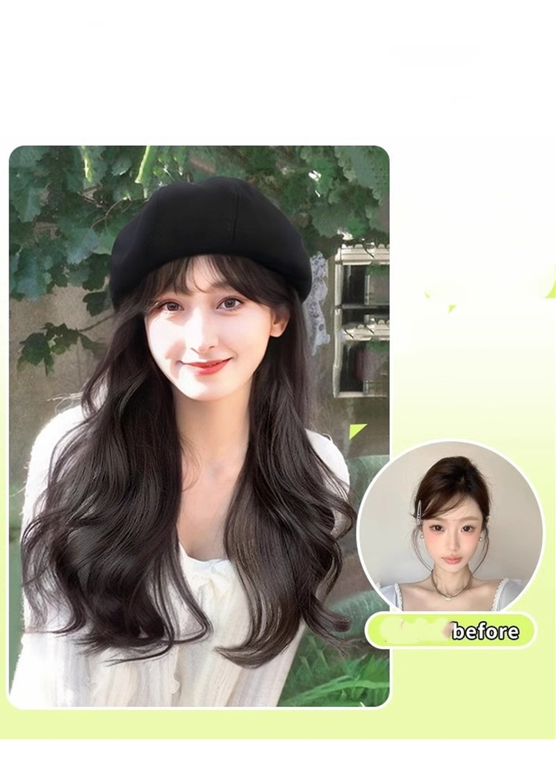 Long curly hair one-piece hat wig comfortable and versatile wig hat cosplay wig costumes dress up wig  - Image 2