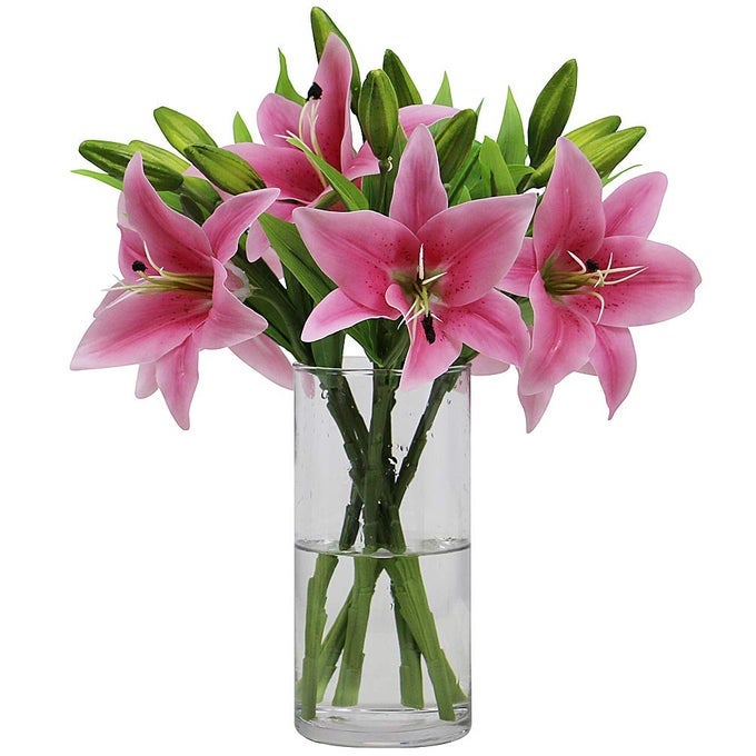6PCS PINK ARTIFICIAL TIGER LILY FLOWER FAKE PLASTIC LILY FLOWER BOUQUET HOME OFFICE WEDDING PARTY DECORATION WITHOUT VASE